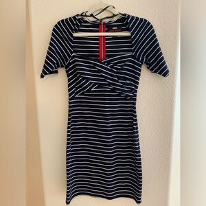 Stripped dress. Sweetheart neck. Statement zipper on back.